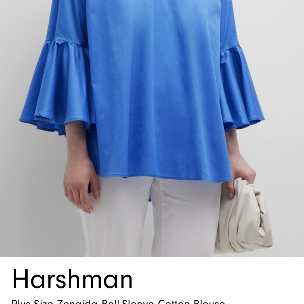 Harshman Plus Size Zenaida Bell-Sleeve Cotton Blouse indigo Blue NWT SZ 3X - Picture 2 of 8